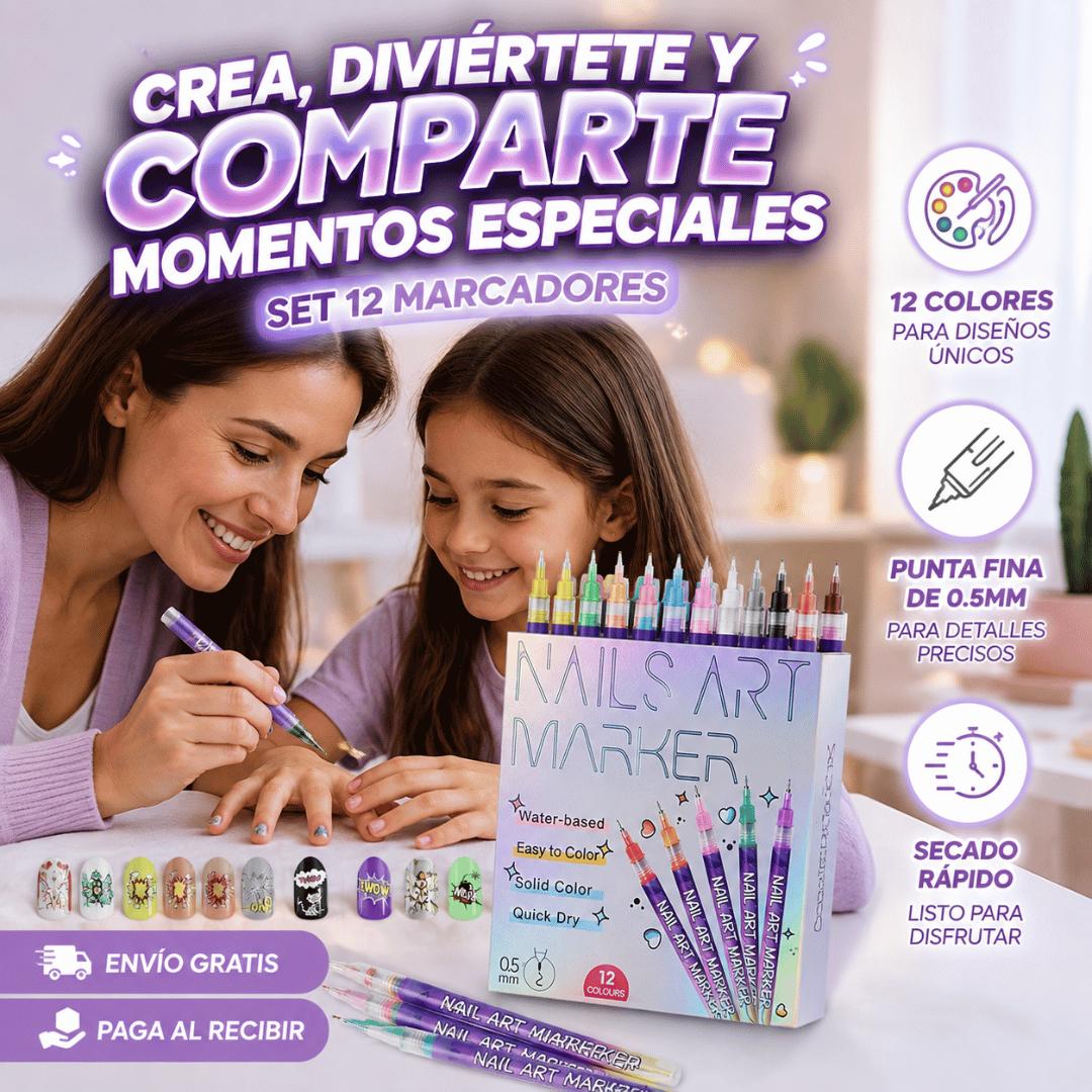 Set 12 Marcadores para Uñas Nail Art - Crea diseños de uñas fácilmente mientras se divierten juntas