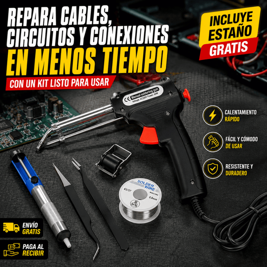 Kit Pistola de Soldar + Estaño - Todo lo que necesitas para soldar y reparar en un solo kit