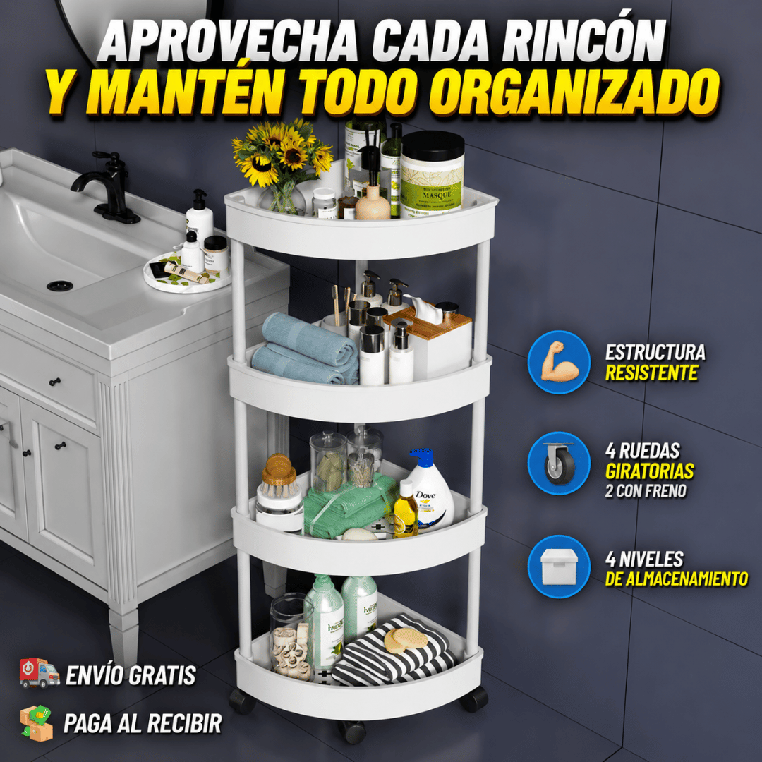 Organizador Esquinero Con Ruedas 4 Niveles - Aprovecha cada rincón y mantén tu hogar organizado