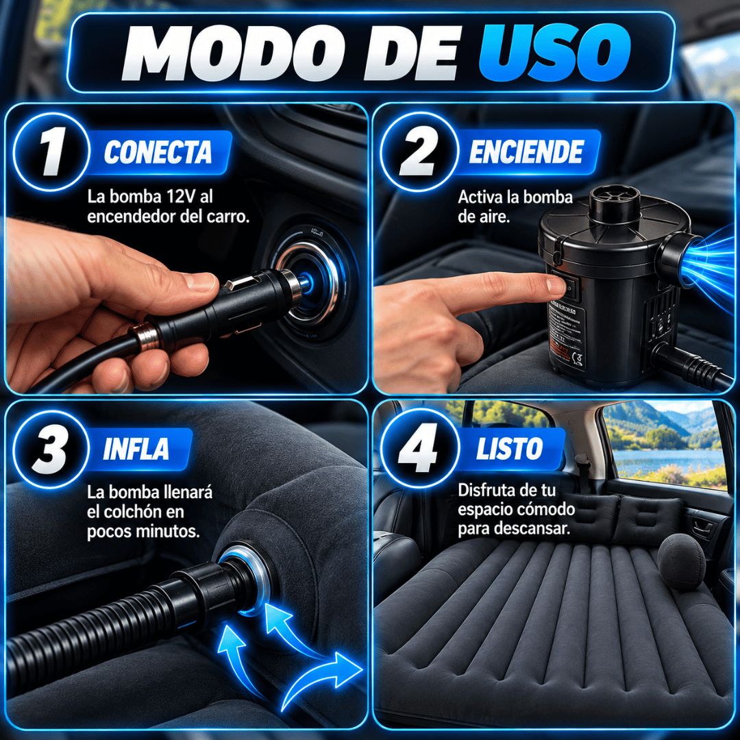 Colchon Inflable Para Auto - Descansa cómodamente en las paradas de tus viajes