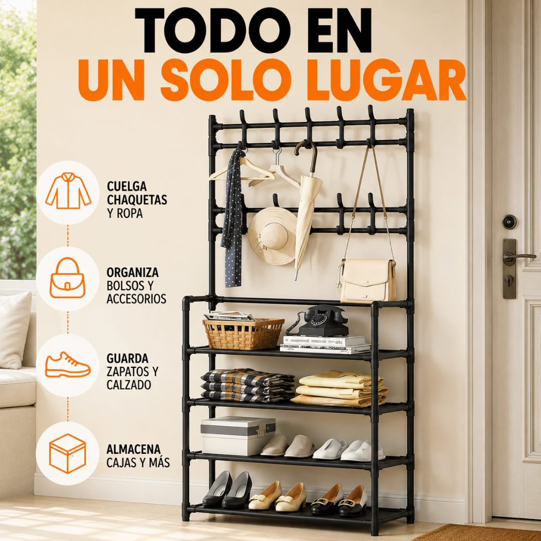 Perchero Multiuso Organizador 4 Niveles - Organiza zapatos, chaquetas y accesorios en un solo lugar
