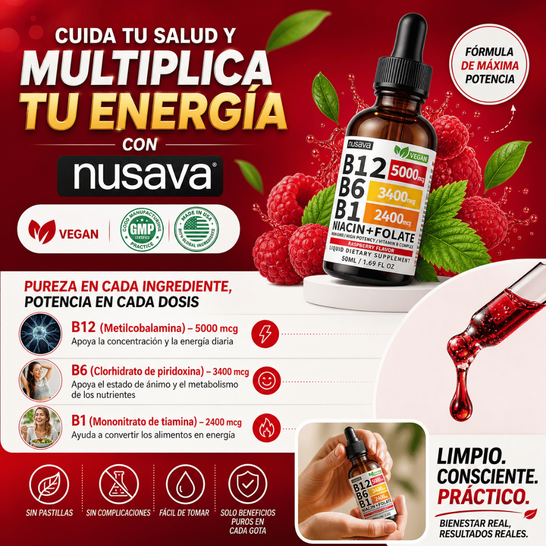 Promo 2x1 Vitamina B12 Nusava 50ml - Energía mental y enfoque claro todos los días