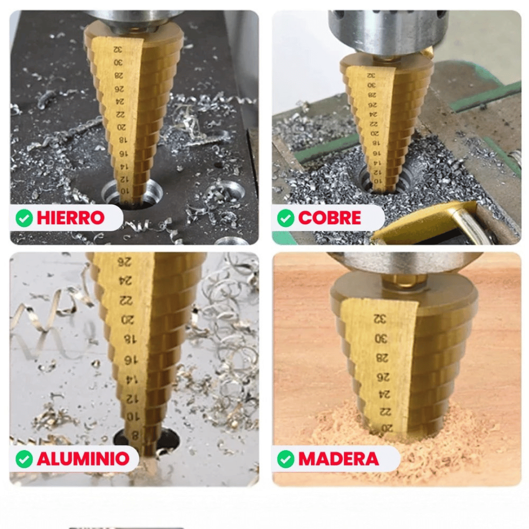 Kit 6 Brocas escalonadas de titanio - Perfora con acabado profesional y preciso