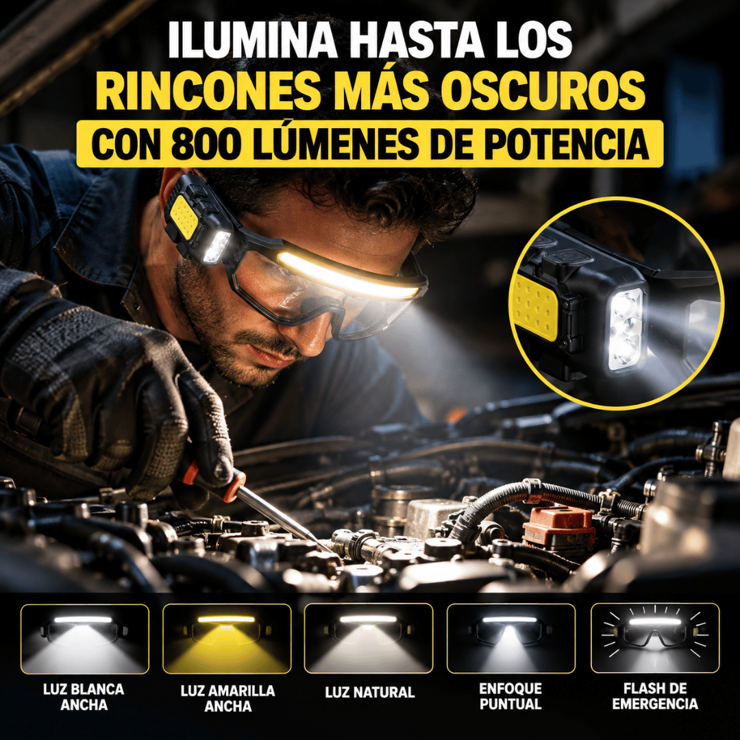 Gafas Seguridad Luz LED Inteligentes - Mayor visibilidad en espacios oscuros mientras trabajas