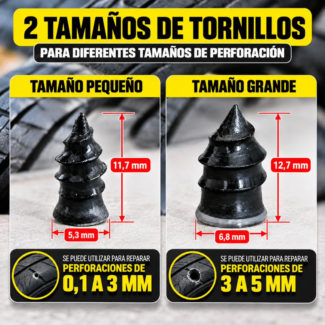 Kit Reparación Pinchazos Neumático 12 Pcs - Repara pequeños pinchazos de forma rápida y práctica