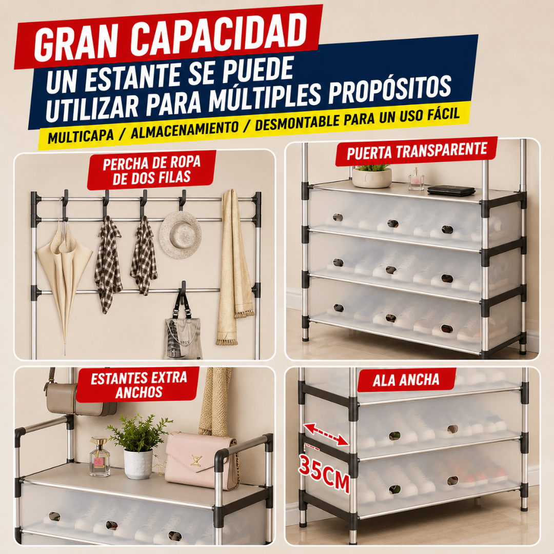 Perchero Organizador 3 en 1 - Organiza zapatos, abrigos y accesorios en un solo lugar