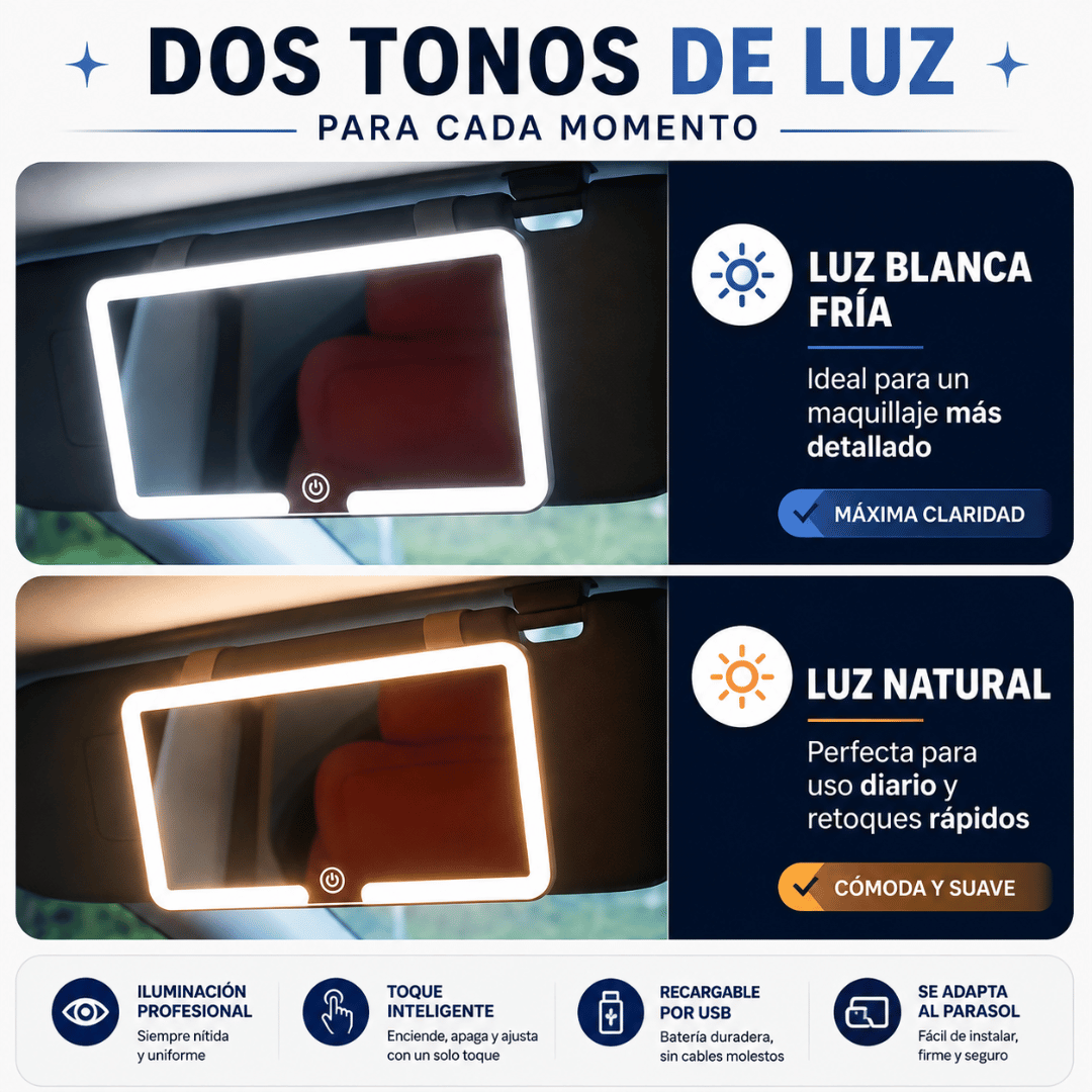 Espejo De Maquillaje LED Auto - Iluminación ideal para maquillarte en el auto