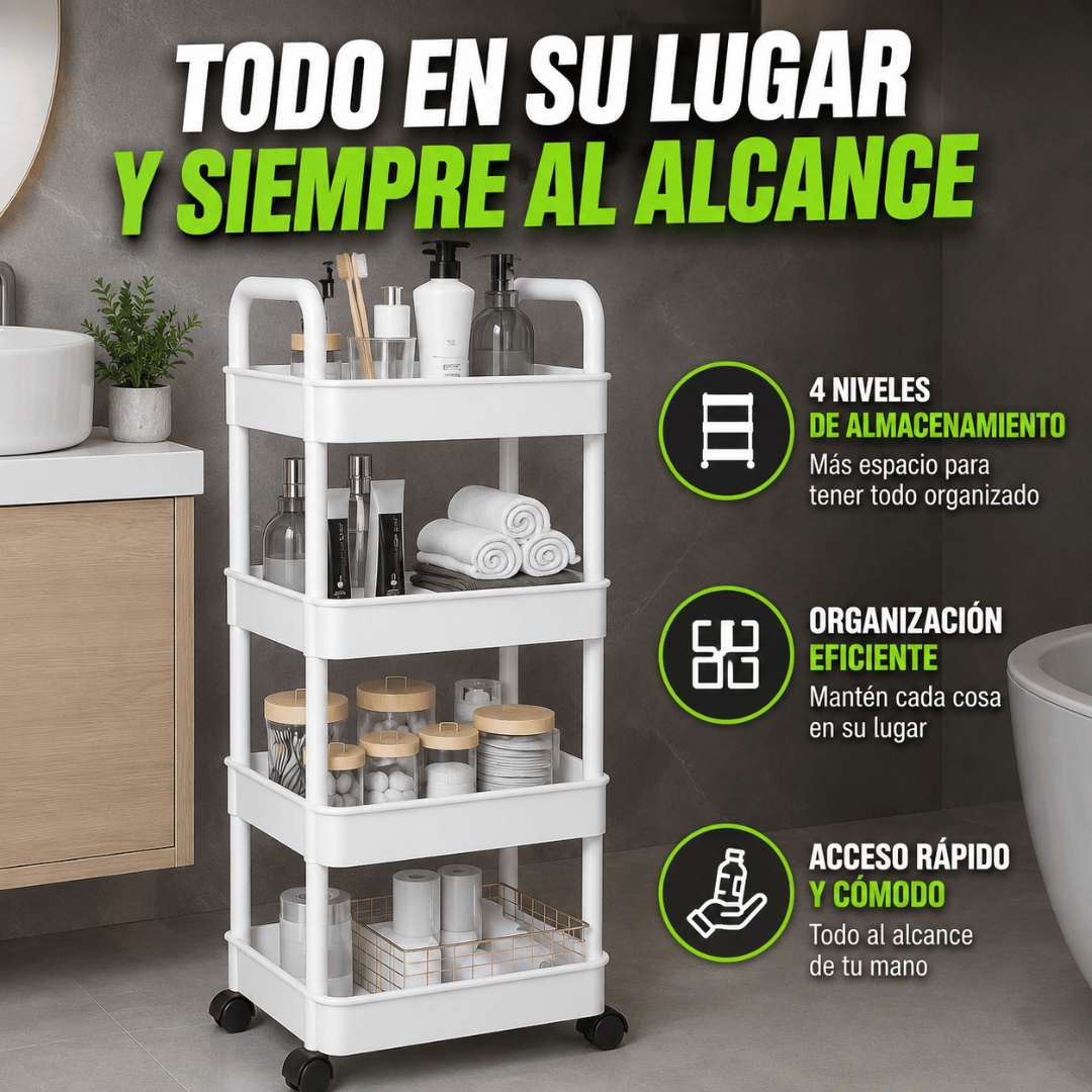 Carrito Organizador Multiuso 4 Niveles - Mantén cada ambiente limpio, ordenado y funcional