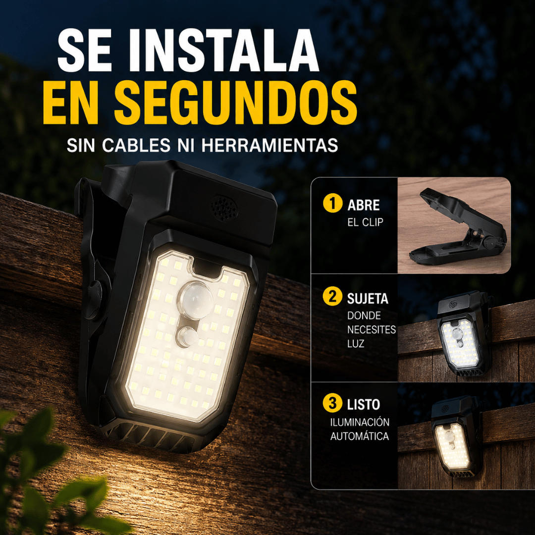 ¡Promo 2x1 Foco Solar Clip con Sensor de Movimiento! - Ilumina cualquier espacio exterior sin cables ni instalaciones