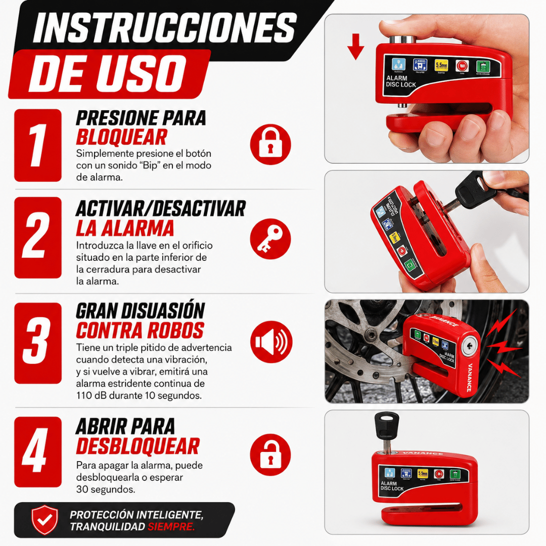 Candado para Motos Antirrobo con Alarma - Protege tu moto con una alarma de respuesta inmediata