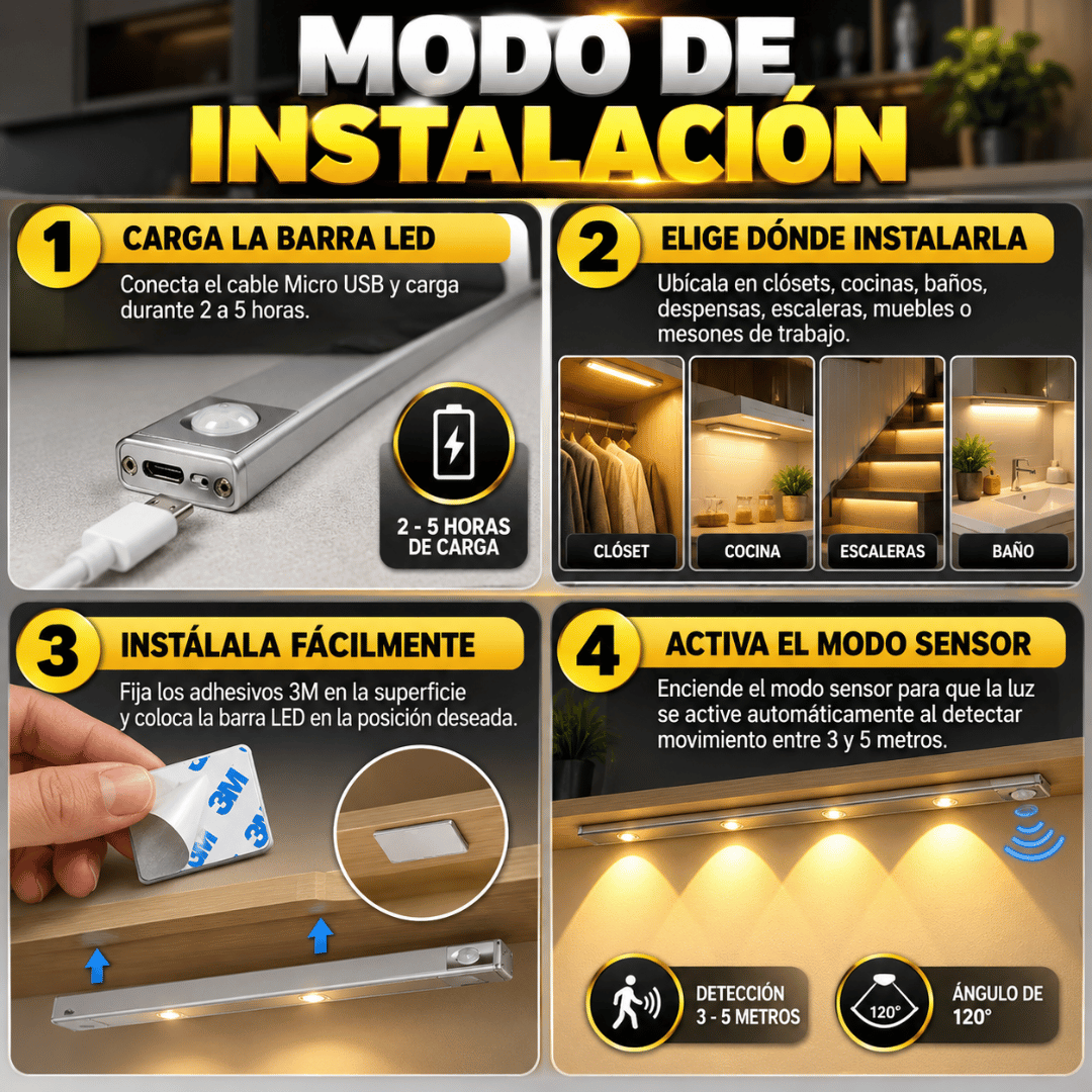 ¡Promo 2x1 Barra LED Moderna con Sensor de Movimiento 50cm! - Iluminación automática justo cuando la necesitas