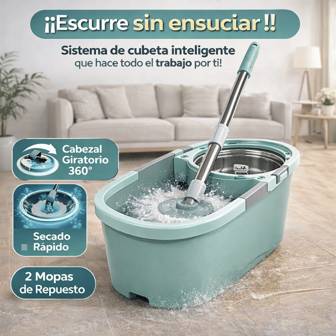 ¡Promo Balde con Mopa Giratoria 360 + 2 Mopas extra de regalo 🎁!