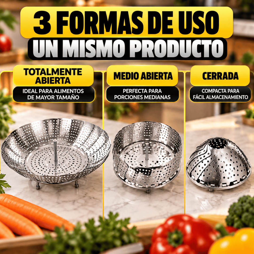 ¡Promo 2x1 Vaporera Plegable Cocina! - Cocina al vapor de forma saludable y conserva el sabor natural