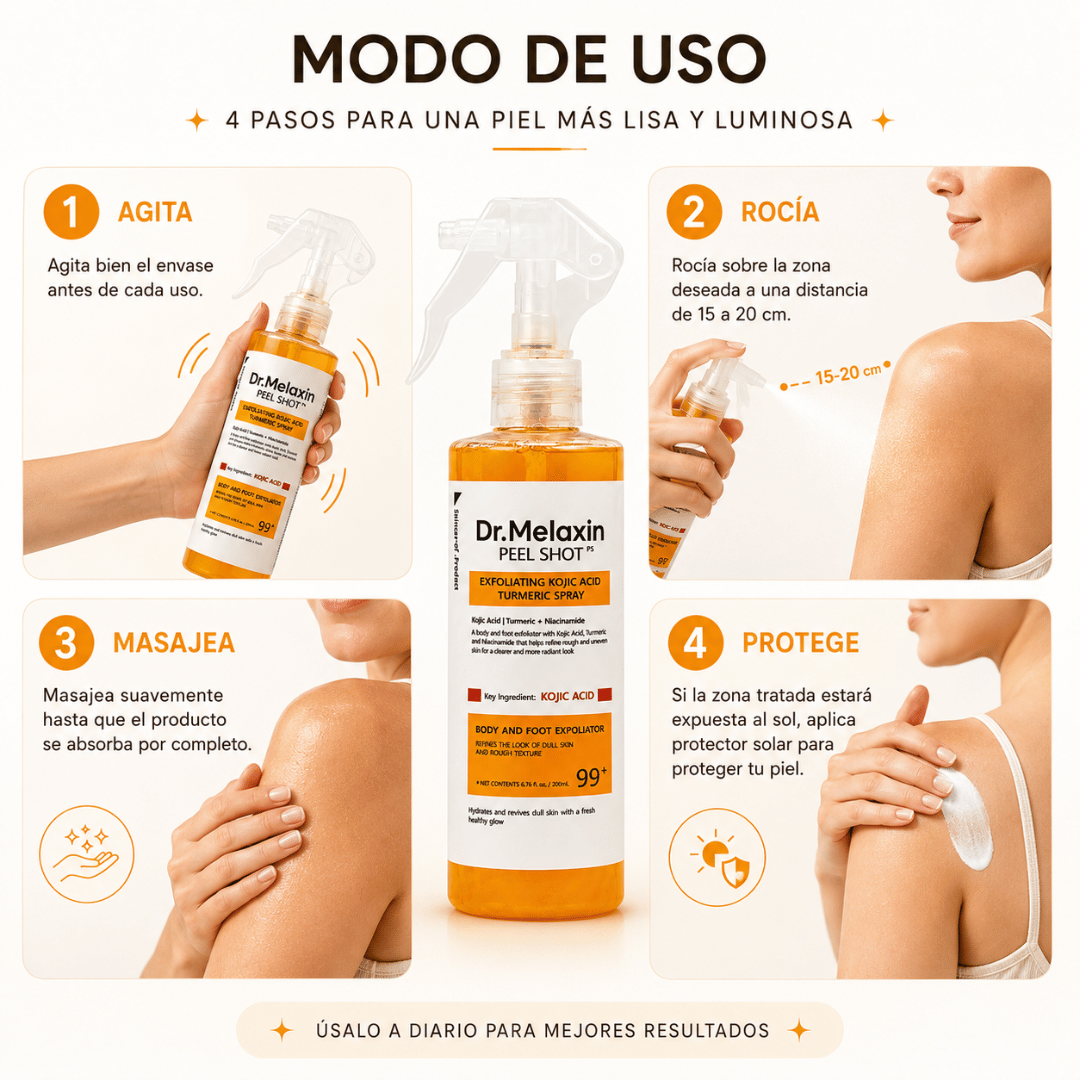 Dr. Melaxin Peel Shot™ Exfoliante Corporal Kojic + Turmeric 200ml - Renueva la piel para un aspecto más uniforme y luminoso