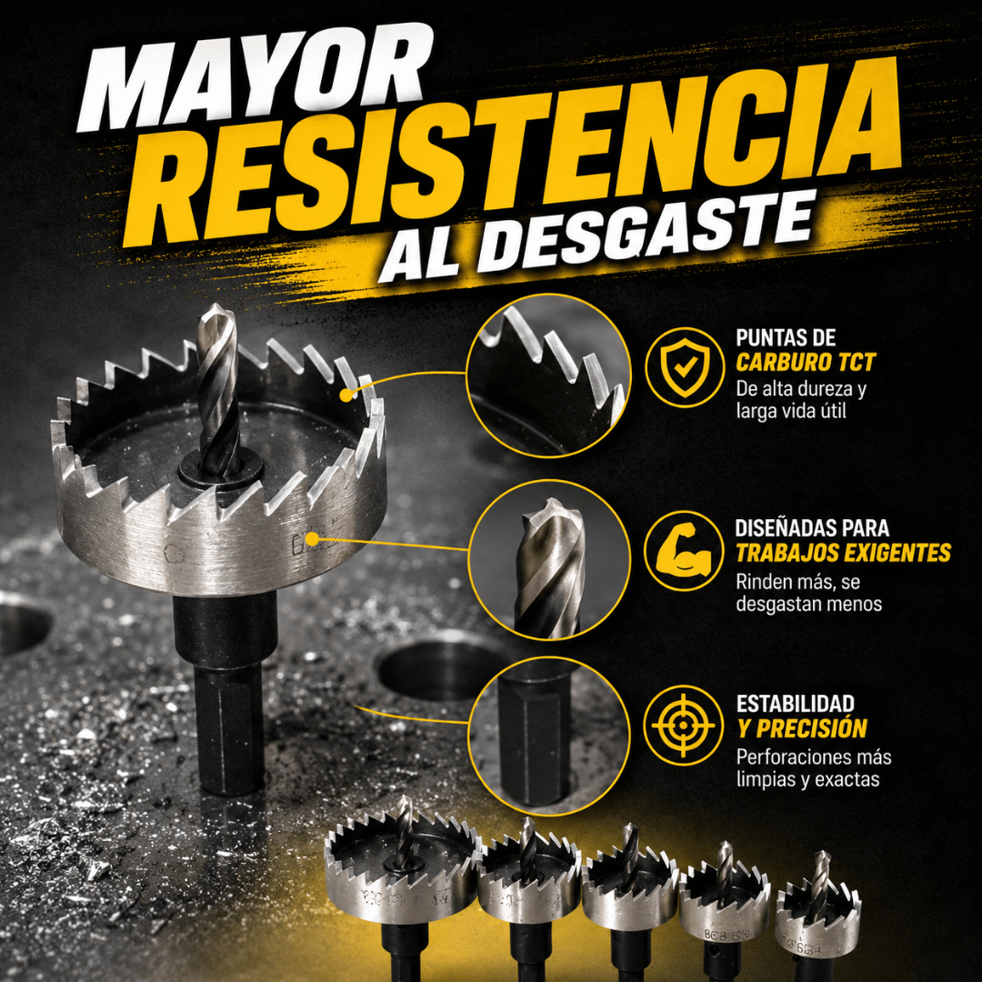 Kit 5 Brocas Perforadoras - Perfora metales duros con mayor facilidad y precisión
