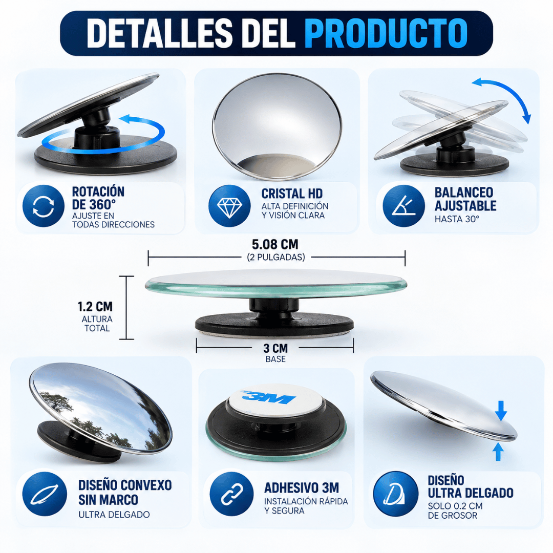 Set De 2 Espejos Convexos Para Puntos Ciegos - Conduce con mayor seguridad y visibilidad en cada trayecto
