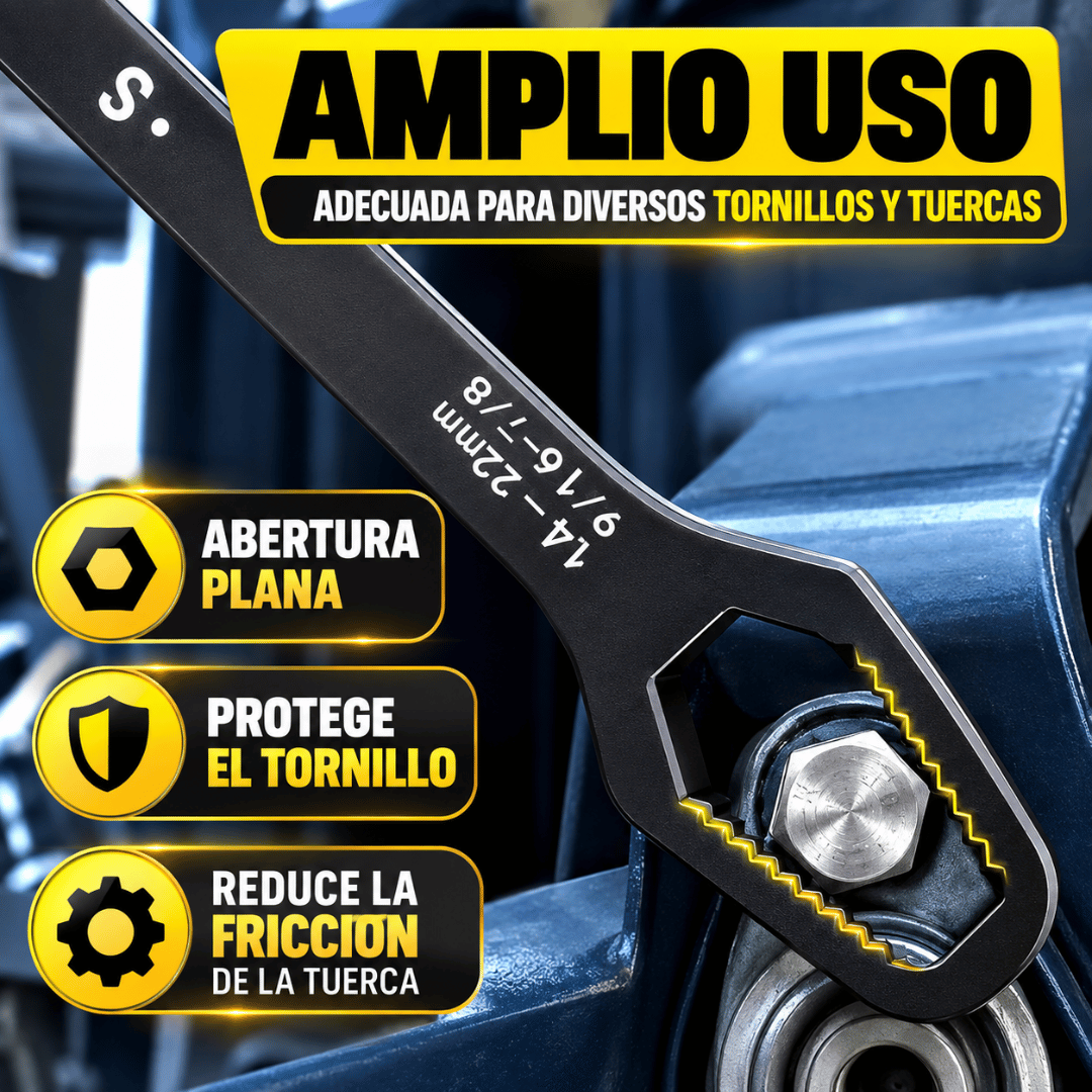 Llave Universal Ajustable 2 Cabezales - Ajuste automático para diferentes tuercas y tornillos