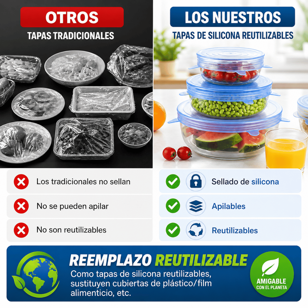 ¡Set x12 Tapas de Silicona! - Evita mezclas de olores y conserva tus alimentos como recién abiertos