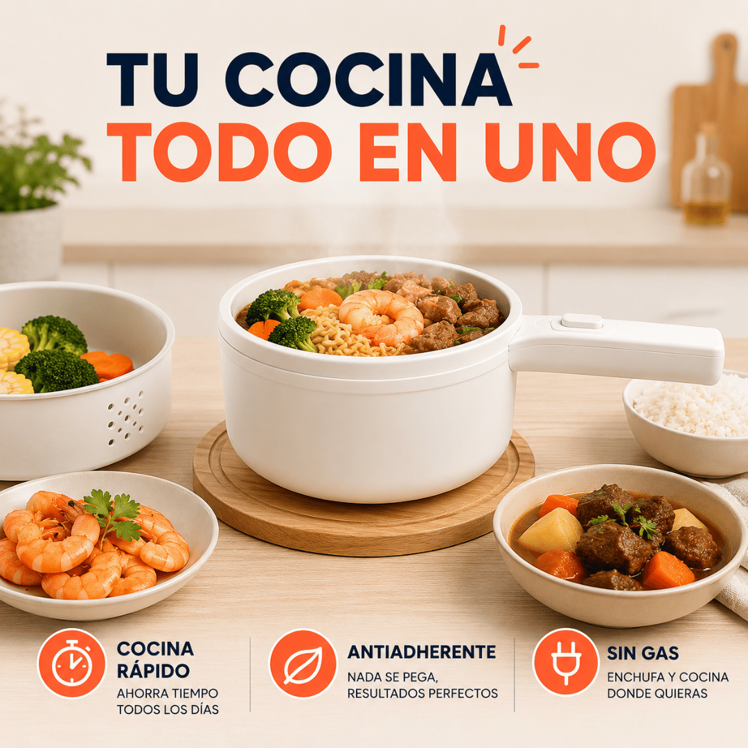 Olla Eléctrica Multifuncional 1,8 L - Lleva tu cocina portátil a donde la necesites