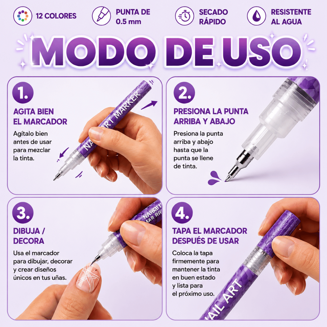 Set 12 Marcadores para Uñas Nail Art - Crea diseños de uñas fácilmente mientras se divierten juntas