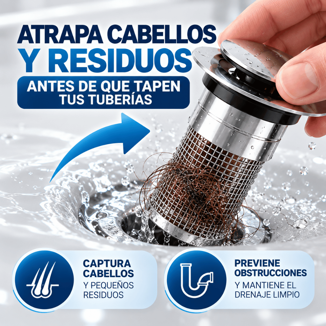 ¡Promo 2x1 Filtro de Desagüe con Malla de Acero! - Evita obstrucciones y mantén tu lavamanos libre de residuos