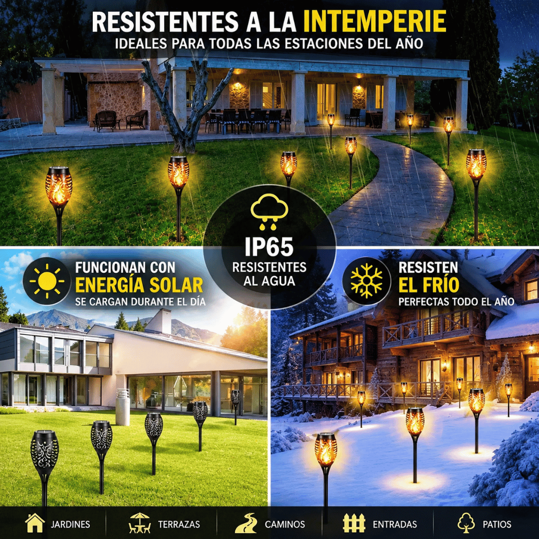 Pack 4 Antorchas Solares - Transforma tu jardín con una luz cálida y acogedora
