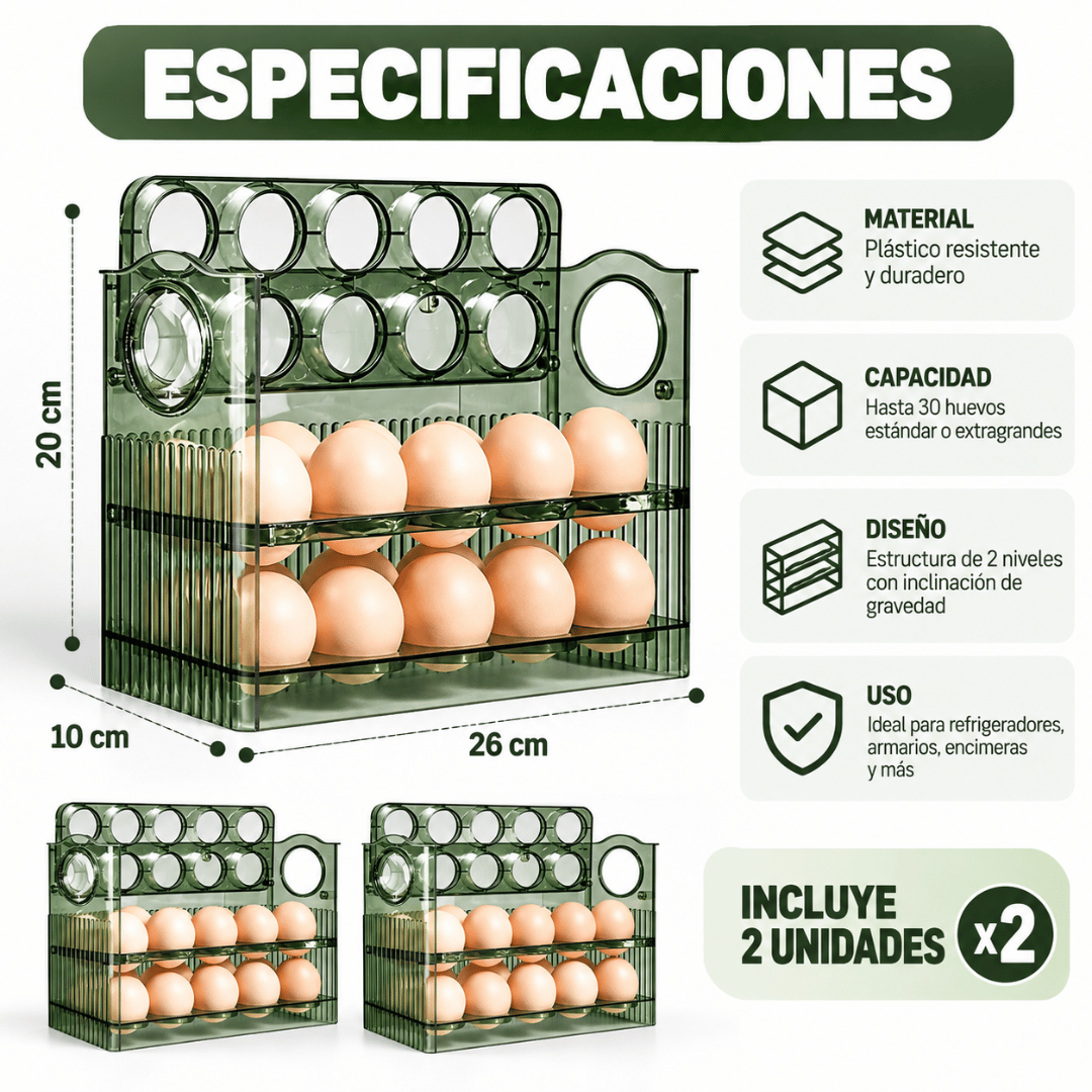 Pack 2 Dispensador de Huevos Acrílico - Protege tus huevos y mantenlos organizados en el refrigerador