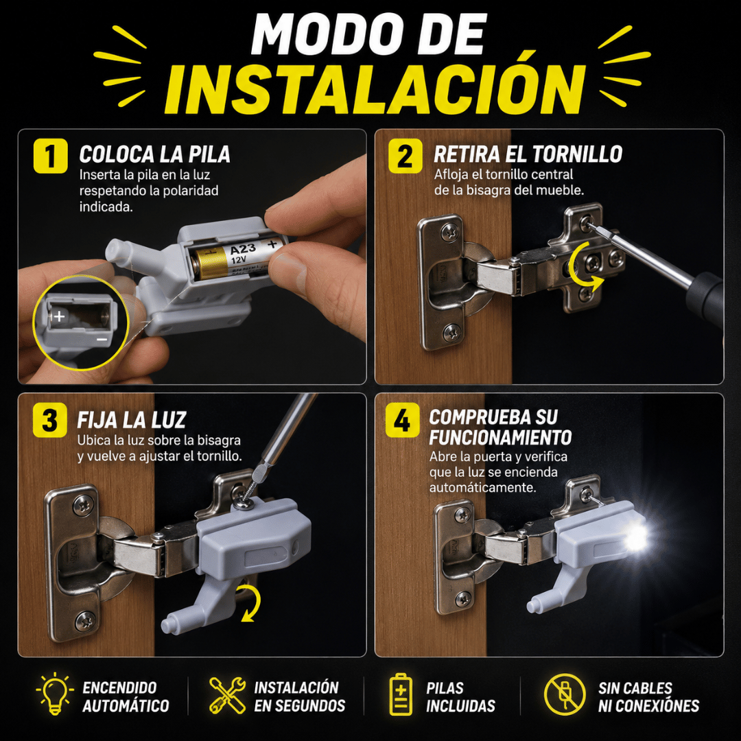 ¡Pack 10 Luces Bisagra LED Para Muebles! - Encuentra lo que buscas al instante, incluso en la oscuridad