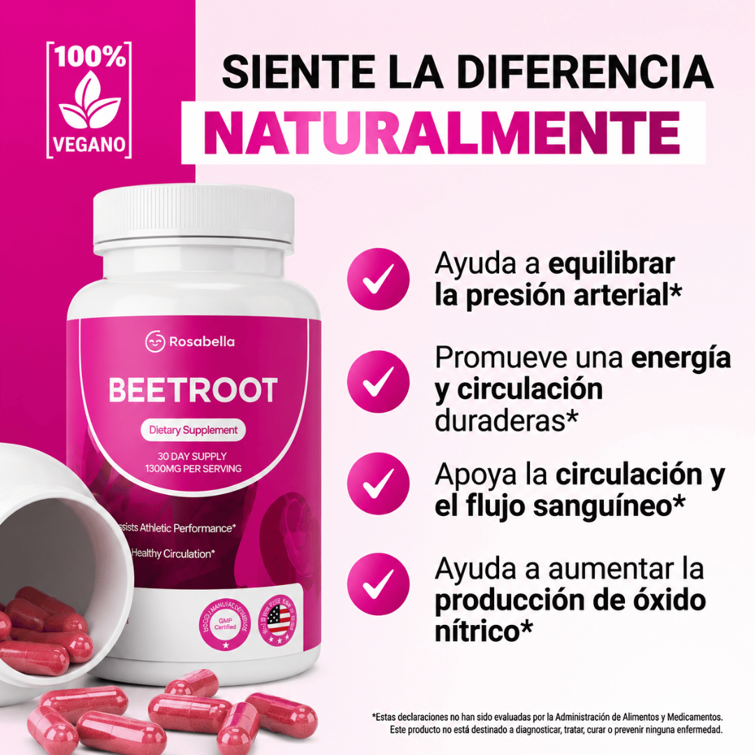 Rosabella™ Beetroot 60 Cápsulas - Energía Natural para Disfrutar Cada Día al Máximo