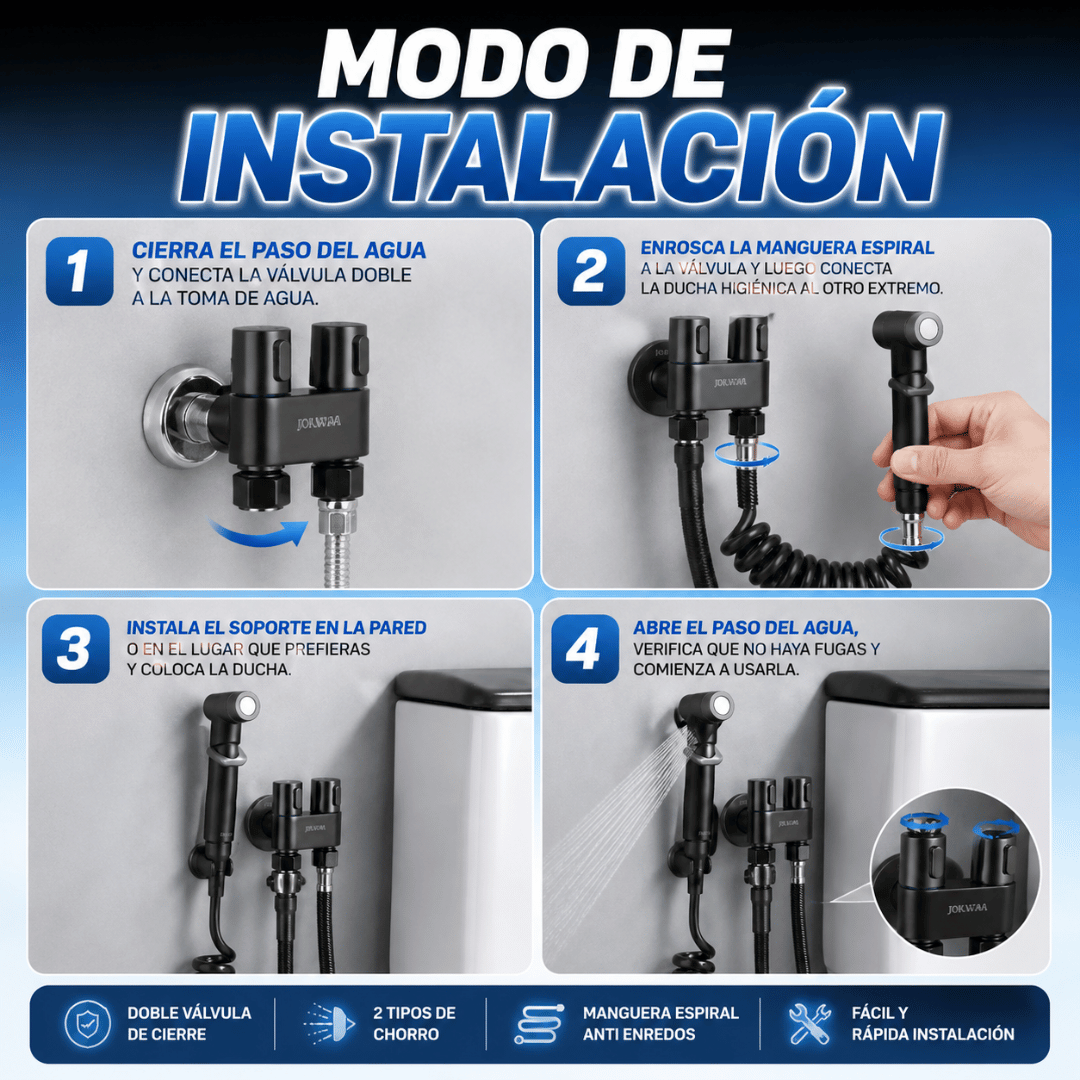 Ducha Higiénica de Mano para WC Negra - Disfruta una higiene íntima más profunda después de cada uso