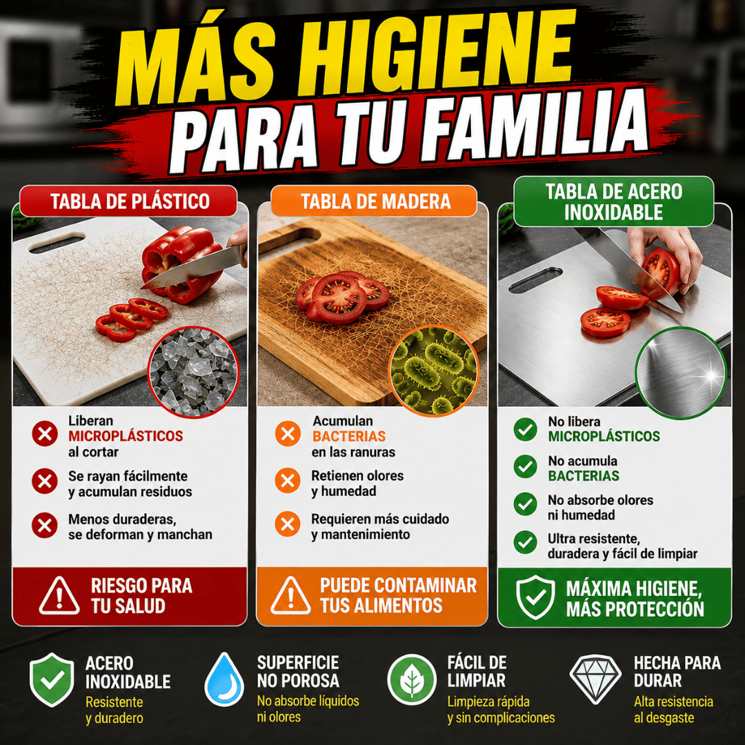 ¡Promo 2x1 Tablas de Picar Grado Alimenticio de Acero Inoxidable! - Superficie de acero higiénica, resistente y fácil de limpiar