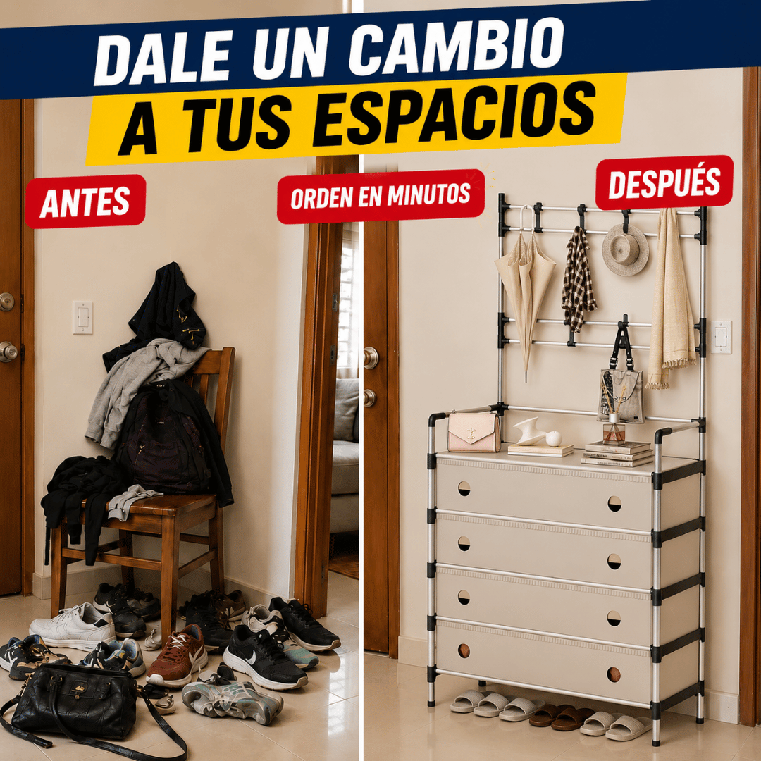 Perchero Organizador 3 en 1 - Organiza zapatos, abrigos y accesorios en un solo lugar