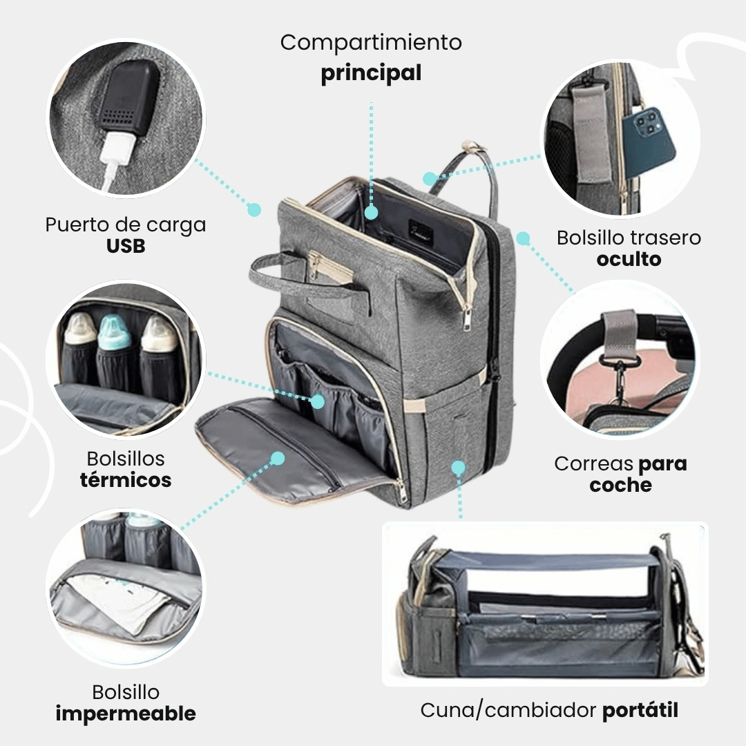 Mochila Pañalera 3 en 1 - Cuna, cambiador y pañalera todo en uno