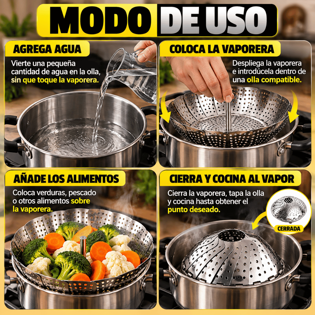 ¡Promo 2x1 Vaporera Plegable Cocina! - Cocina al vapor de forma saludable y conserva el sabor natural