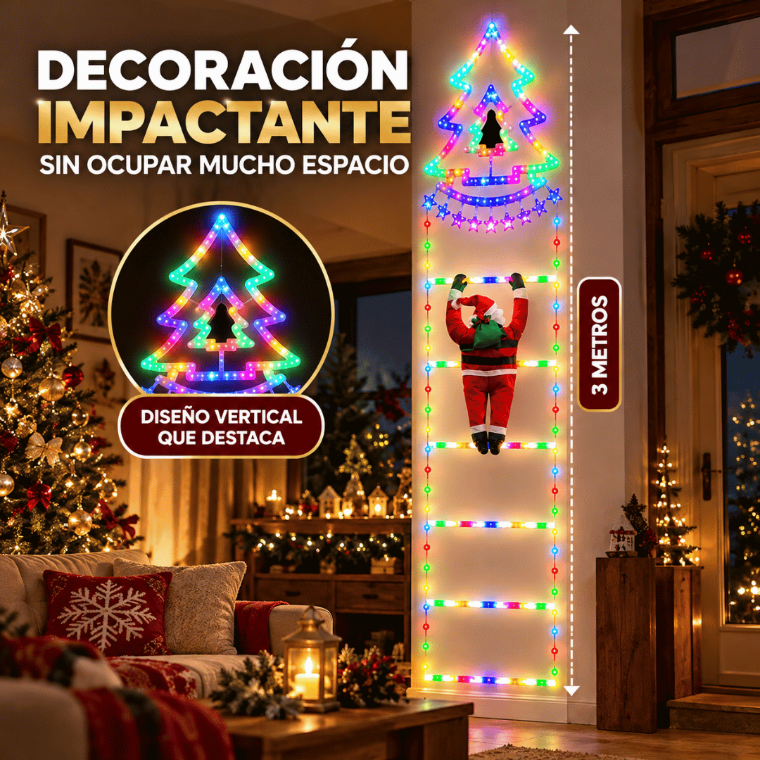 Luces LED Escalera Navidad + Papá Noel - Dale un toque mágico y luminoso a tu decoración navideña