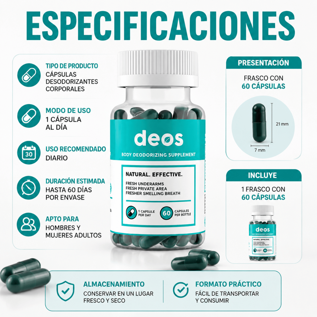 Deos 60 Cápsulas - Ayuda a reducir los olores corporales desde el interior