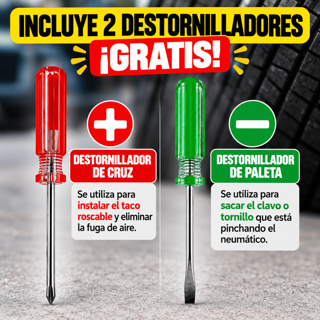 Kit Reparación Pinchazos Neumático 12 Pcs - Repara pequeños pinchazos de forma rápida y práctica