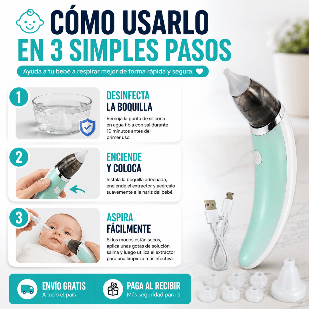 Extractor Nasal Eléctrico Para Bebé - Alivia la congestión nasal de tu bebé de forma suave y práctica