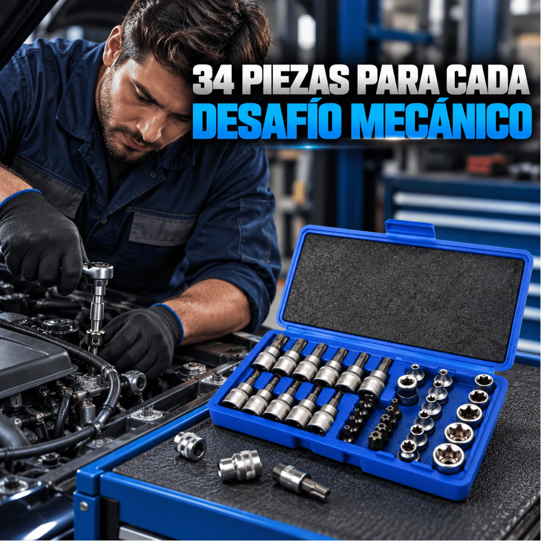 Juego Dados Hembra Macho 34 Piezas - Afloja y ajusta tornillos Torx con precisión y seguridad