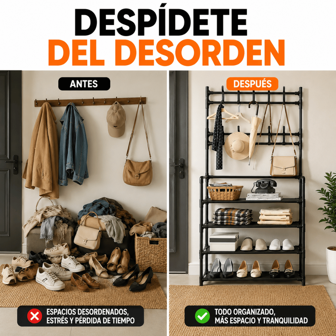 Perchero Multiuso Organizador 4 Niveles - Organiza zapatos, chaquetas y accesorios en un solo lugar