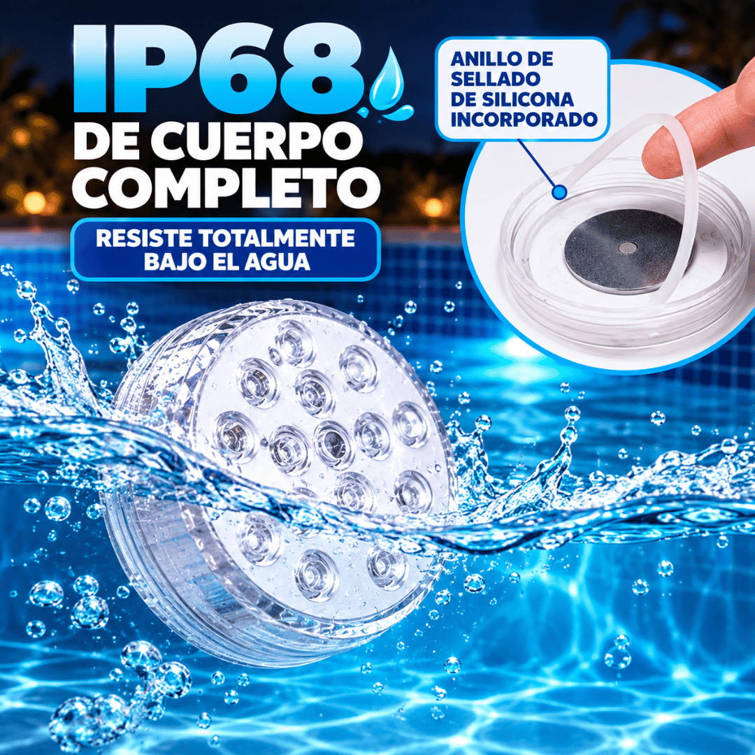 ¡Promo 2x1 Luces Sumergibles LED + Control! - Transforma tu piscina de noche con iluminación RGB llena de color