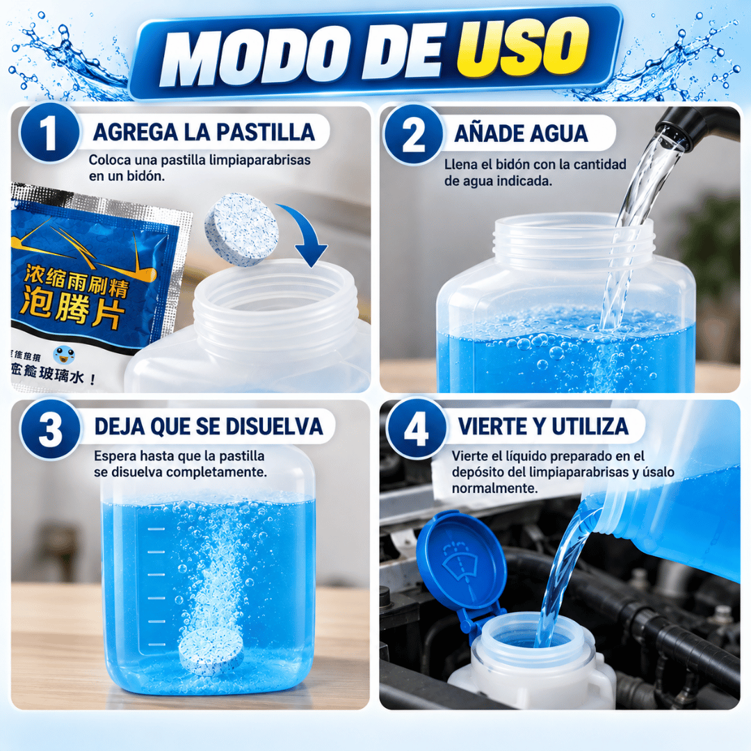 ¡Pack 10 Pastillas Limpia Parabrisas! - Limpia y cuida tu parabrisas de forma fácil y práctica
