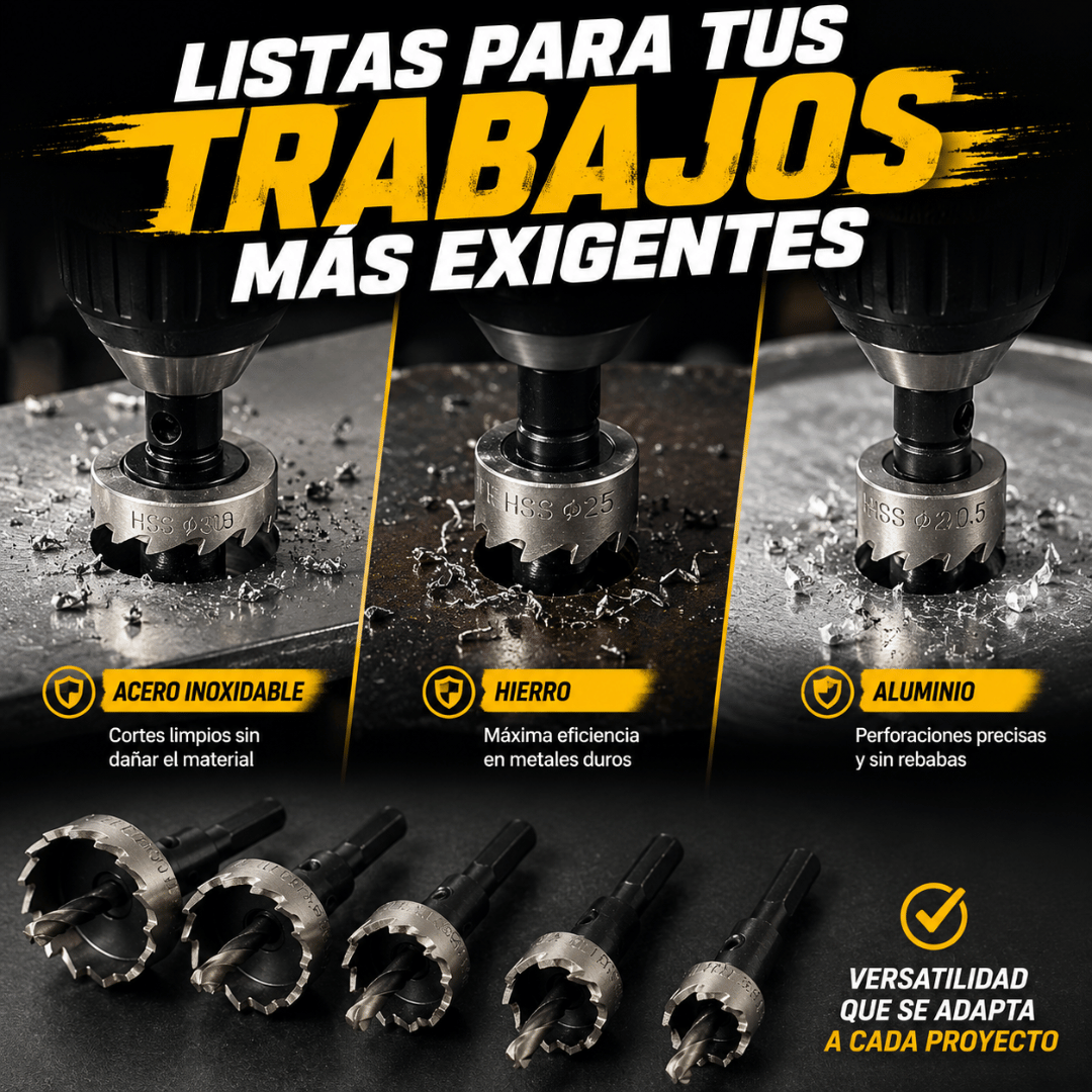 Kit 5 Brocas Perforadoras - Perfora metales duros con mayor facilidad y precisión