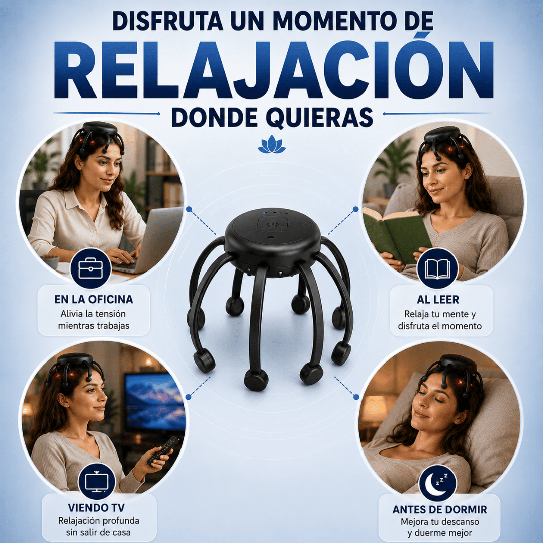 Masajeador De Cabeza Pulpo Recargable - Disfruta un masaje relajante para desconectar del estrés diario