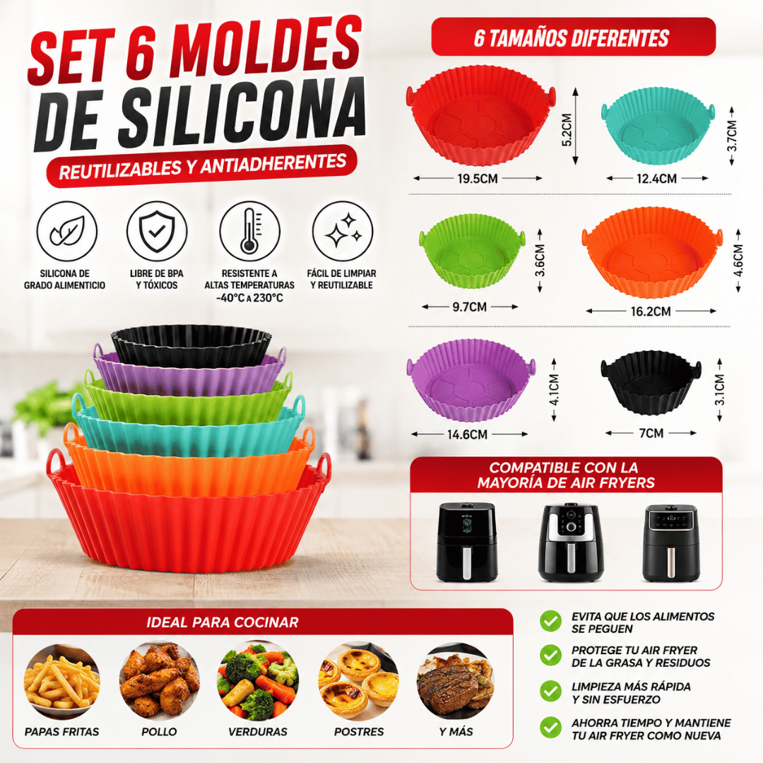 Set 6 Moldes de Silicona para Freidora - Mantén tu freidora limpia después de cada comida