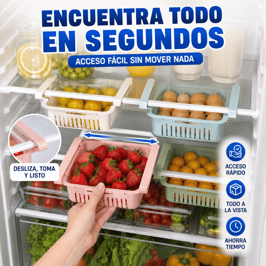 ¡Pack 4 Bandejas Extensibles para Refrigerador! - Duplica el espacio útil y mantiene tu refrigerador siempre organizado