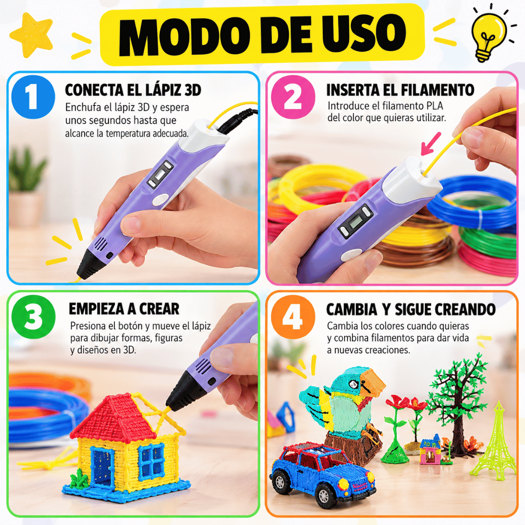 ¡Promo Lapiz 3D + 100 Metros Filamentos! - Diversión creativa para transformar ideas en figuras 3D