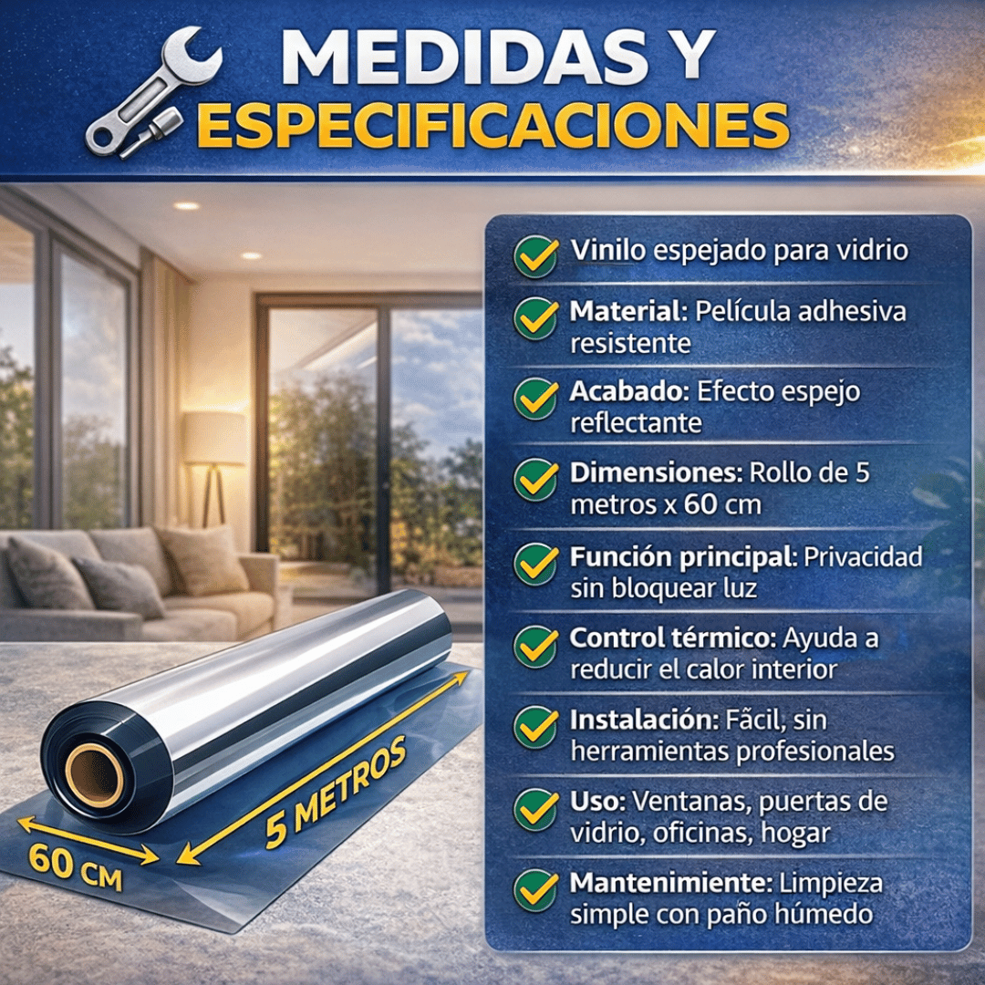 Vinilo UV Efecto Espejo 5M - Más privacidad y ambiente fresco con iluminación natural