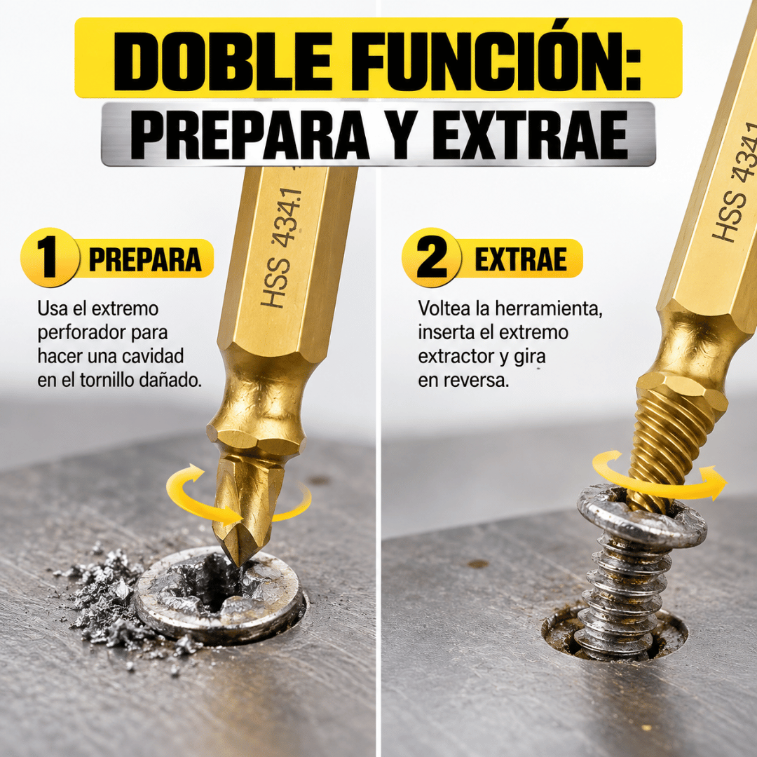 Kit Extractor Tornillos y Pernos Rotos - Extrae tornillos difíciles de retirar de forma sencilla