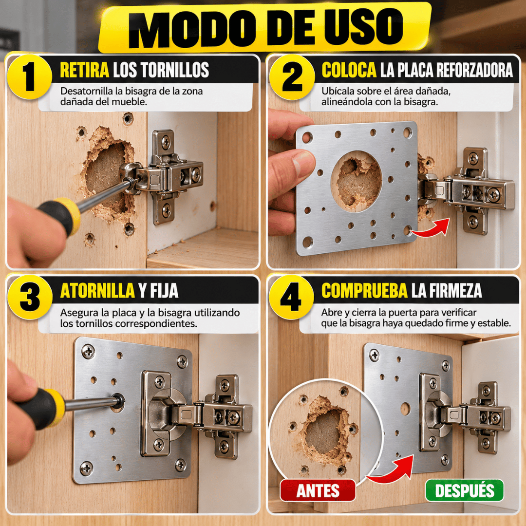 Pack x4 Placas Repara Bisagras - Renueva tus muebles y prolonga su vida útil